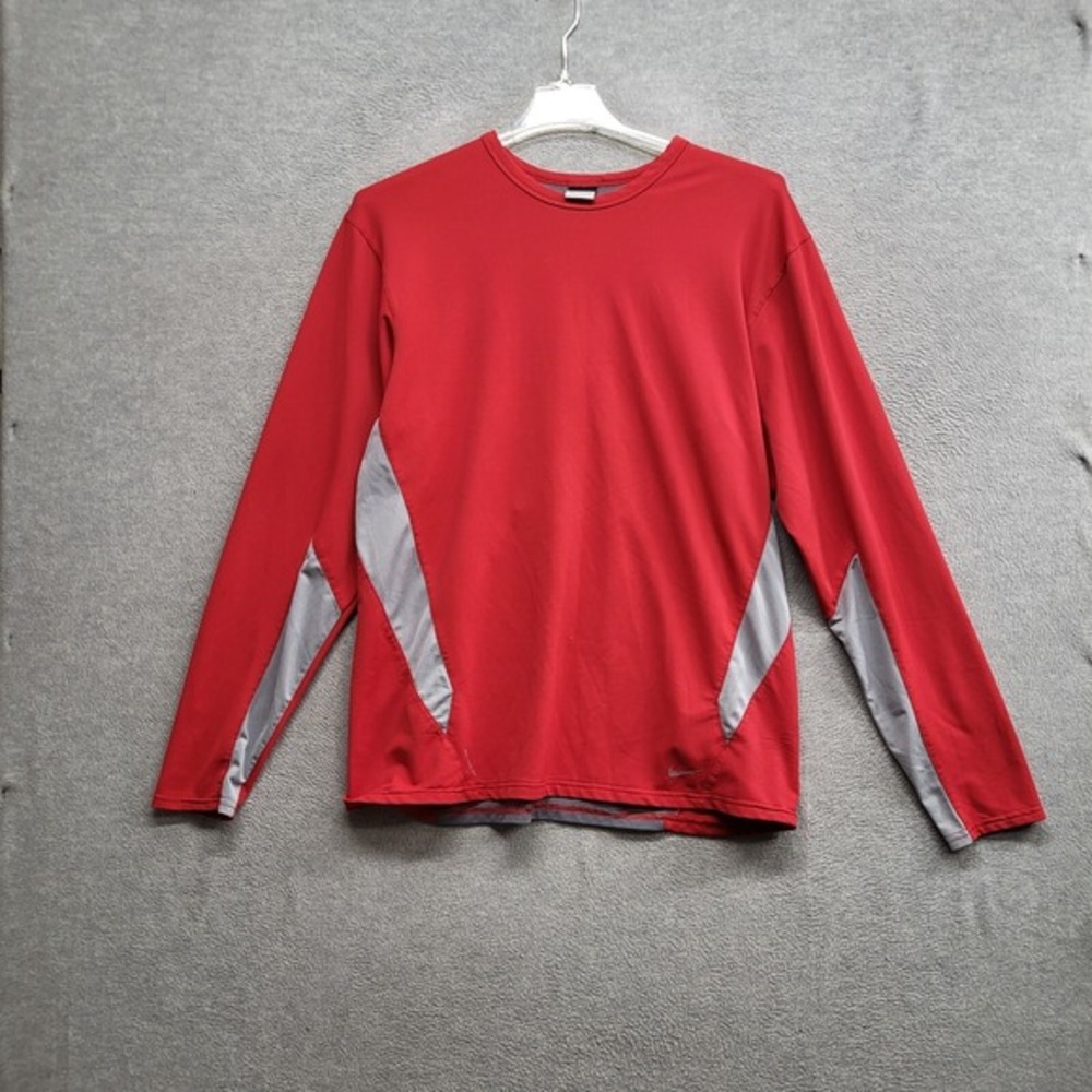VINTAGE Nike Men Activewear Shirt XL Red Colorblock Sphere Dry Swoosh Y2K READ